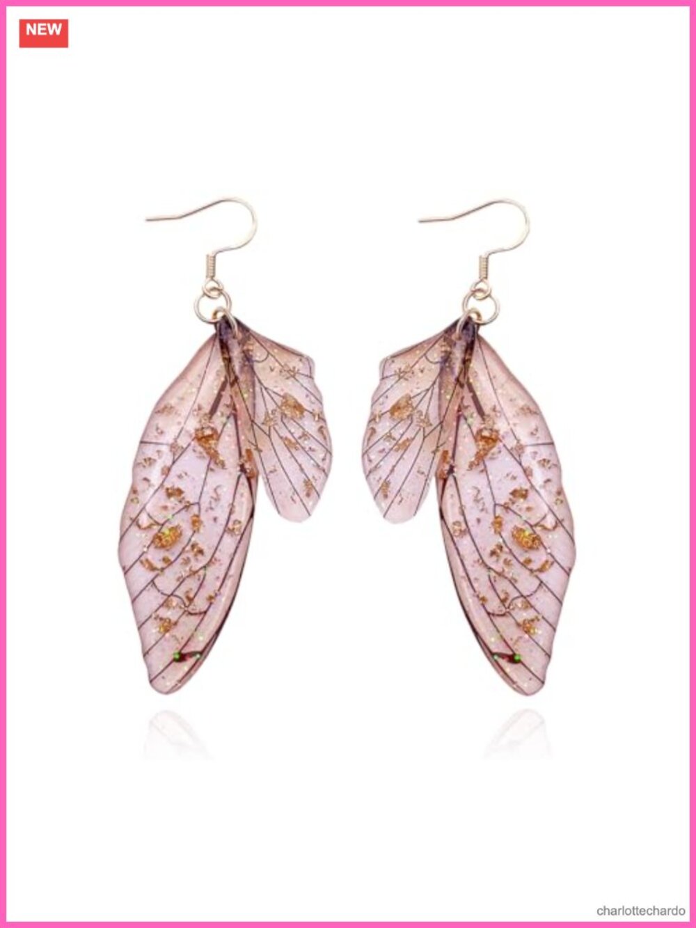 Gold Plated Crystal Butterfly Wing Drop Dangle Earrings